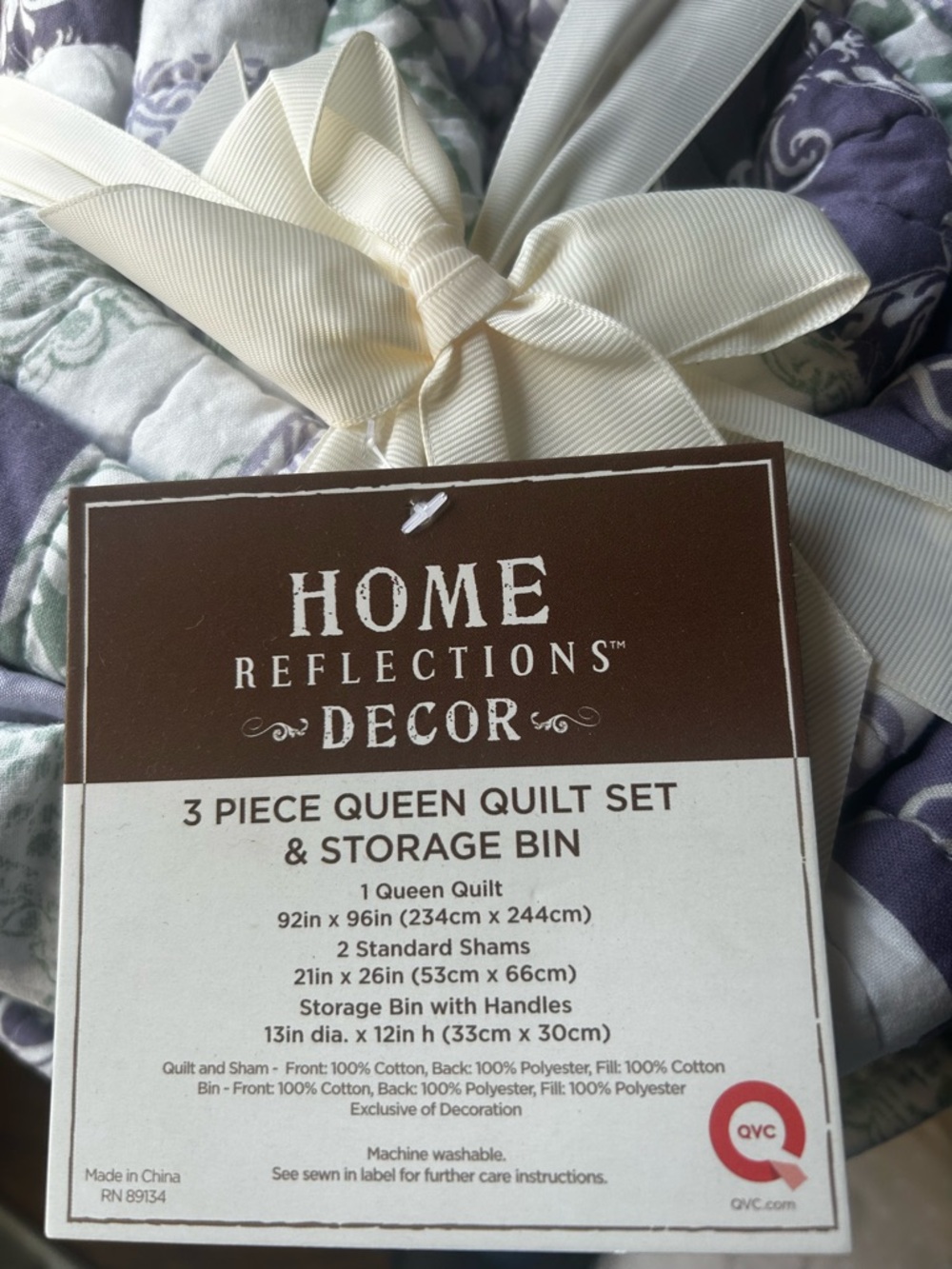 QVC Home Reflections Decor Queen Quilt Set in Cream and Purple